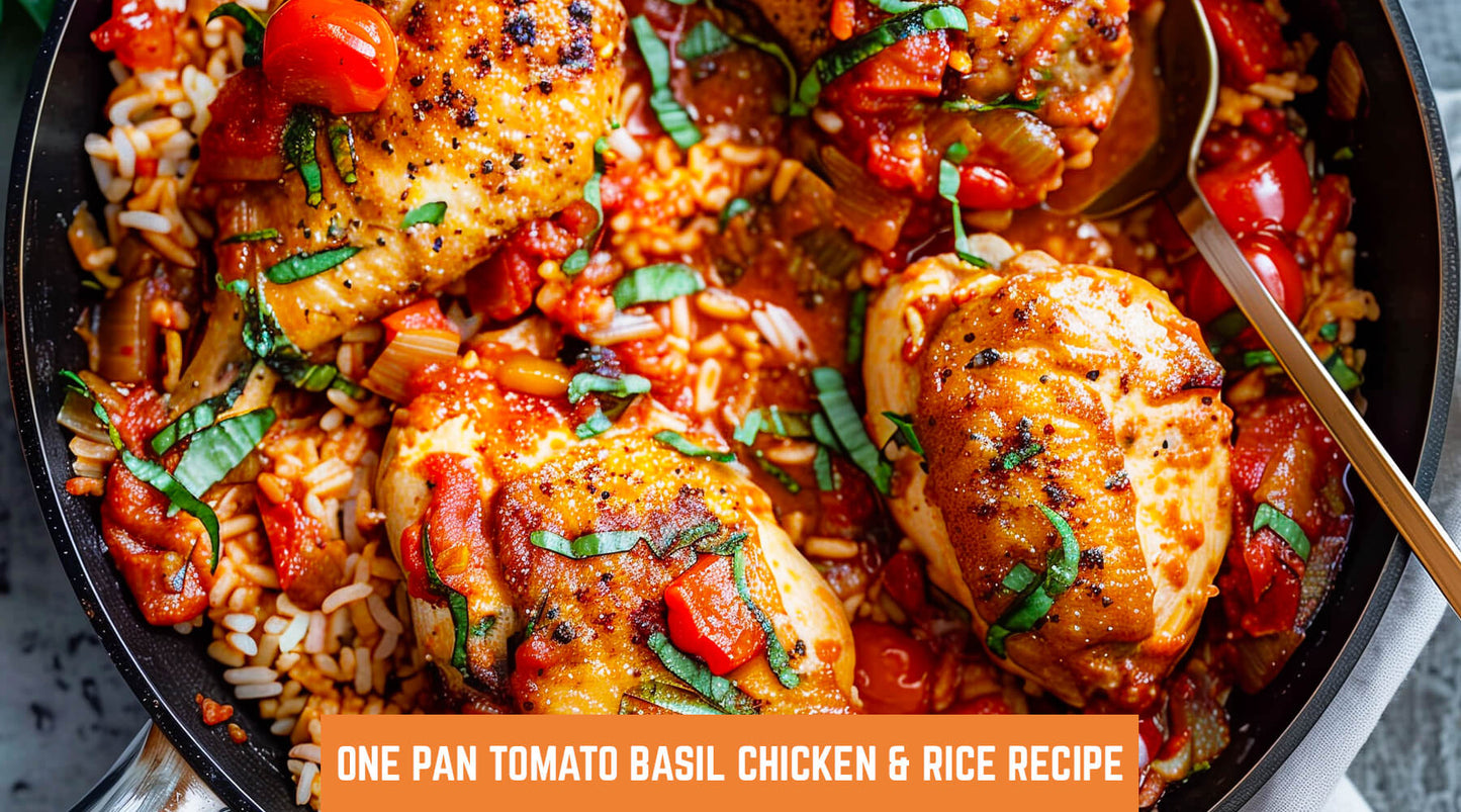 One Pan Tomato Basil Chicken & Rice Recipe
